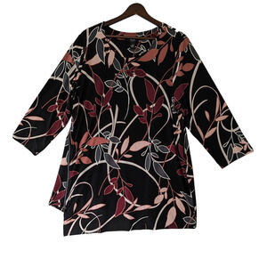 Alfani Women Black Pink Floral Tunic Top Size 2X Career Office Side Zip Stretch